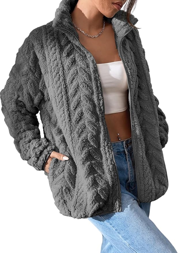 Dokotoo Winter Fleece Zipper Stand Collar Jacket